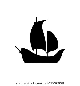 : A simple yet striking silhouette of a sailing ship, capturing the essence of adventure and exploration.