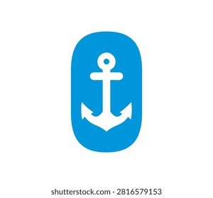 A simple yet striking white anchor graphic centered within a bright blue oval shape, conveying stability and maritime themes.