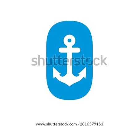A simple yet striking white anchor graphic centered within a bright blue oval shape, conveying stability and maritime themes.
