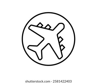 Simple yet stylish airplane icon in a circle. Perfect for travel websites, apps, brochures, and presentations. Clean lines and minimalist design ensure versatility.