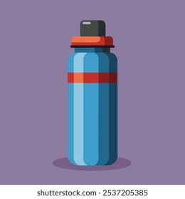 A simple yet stylish illustration of a blue water bottle with a red stripe, perfect for adding a touch of vibrancy to your sports or fitness-related designs. This vector graphic is ideal for logos.