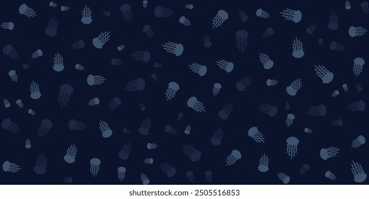 Simple yet stylish jellyfish silhouette pattern on dark navy blue background, creating a calming and mysterious underwater aesthetic.