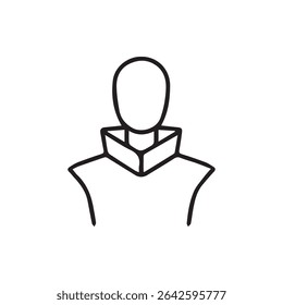 A simple yet stylish line art illustration of a character with a distinctive bold collar design on a clean white background.