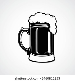 Simple yet stylish vector illustration of a dark beer mug with overflowing foam, isolated on a white background. Perfect for brewery or pub-themed designs.