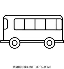A simple yet versatile black and white line art illustration of a bus, ideal for educational resources and design projects. This vector graphic features a minimalist.
