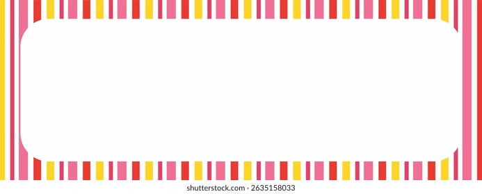 A simple yet vibrant frame. The border consists of repeating vertical stripes in shades of pink, red, and yellow. 