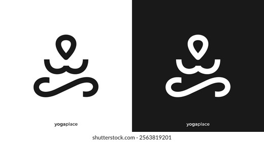 Simple Yoga Place Logo. Meditation and Location Pin Map Mark Icon Graphic. Yoga Center Logo Design Template.