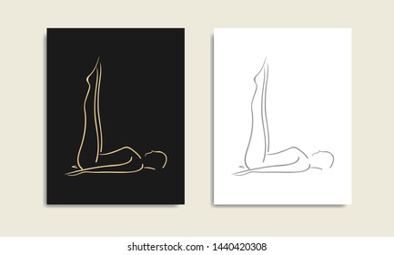 Simple yoga poses for sport and fitness. Gold gradient vector illustration