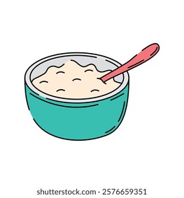 Simple yogurt in bowl vector illustration. Yogurt vector illustration in lineal color style isolated on a white background