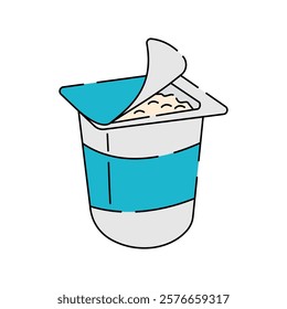 Simple yogurt in plastic cup vector illustration. Yogurt vector illustration in lineal color style isolated on a white background
