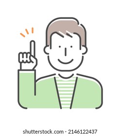 Simple young man (upper body)  gesture illustration | idea, pointing, inspiration