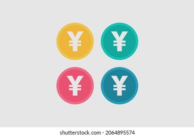 Simple yuan currency illustration vector. with 4 different colors