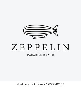 Simple Zeppelin Line Art Logo, Illustration of Air Transportation Concept, Design Vector Air Balloon