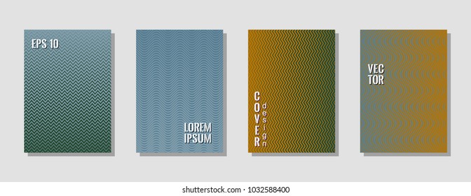 Simple zig zag banner templates, wavy lines gradient stripes backgrounds for music party cover. Curve shapes stripes, zig zag edge lines halftone texture gradient banners blue green brown collection.