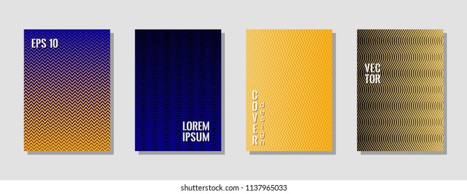 Simple zig zag banner templates, wavy lines gradient stripes backgrounds for fashion cover. Curve shapes stripes, zig zag edge lines halftone texture gradient book covers collection.