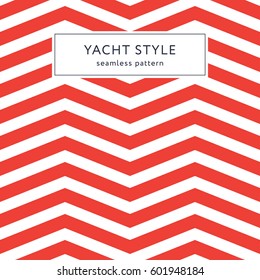 Simple zigzag seamless pattern. Yacht style design. Striped texture background. Template for prints, wrapping paper, fabrics, covers, flyers, banners, posters and placards. Vector illustration. 