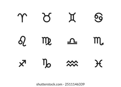 Colección de Vector de icono del zodiaco simple. aries, taurus, gemini, leo, virgo, libra, escorpio, sagitario, capricornio, piscis