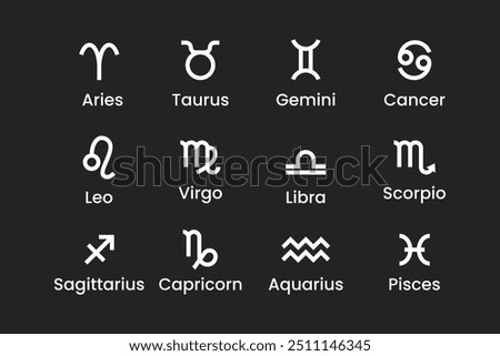 Simple zodiac icon vector collection. aries, taurus, gemini, leo, virgo, libra, scorpio, sagittarius, capricorn, pisces