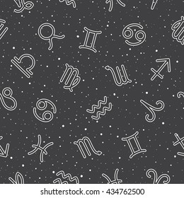 Simple zodiac signs seamless vector pattern with tiny uneven dots texture.