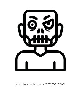 Simple zombie head icon in black and white design