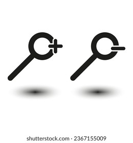 Simple zoom in, zoom out, magnifier glass icons. Vector illustration. EPS 10.