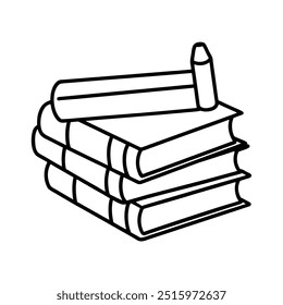 simple-books-stack-with-a-crayon-line art vector illustration, this is a editable file.