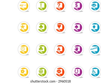 SimpleCons Icon Series Thought Bubble Set: Simple, colorful round icons with cast shadow. 20 useful icons with thought bubbles.
