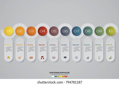 simple&editable 10 steps process. Simple&Editable abstract timeline presentation element. Vector.