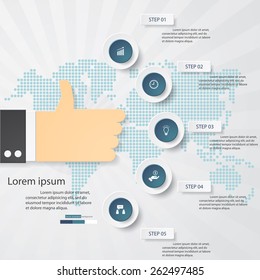 Simple&Editable 5 Steps Business Banners Graphic or Website Layout with Thumb Up Shape. Vector Background.