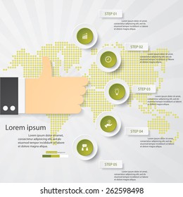 Simple&Editable 5 Steps Business Banners Graphic or Website Layout with Thumb Up Shape. Vector Background.