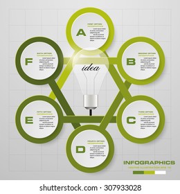 Simple&Editable Business Chart 6 Steps Circle Diagram In Star Shape Around Idea Light Bulb Icon For Your Presentation. EPS 10. Vector.