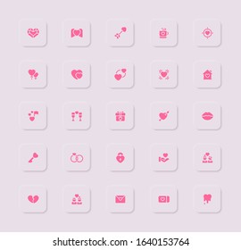 Simple/elegant/Gorgeous flat romantic. wedding ceremony. Valentine's day. icons set in pink-red color isolated.