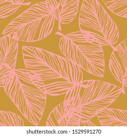 Simpleexotic plant seamless pattern on background. Tropical pattern, palm leaves seamless floral background. Vector illustration