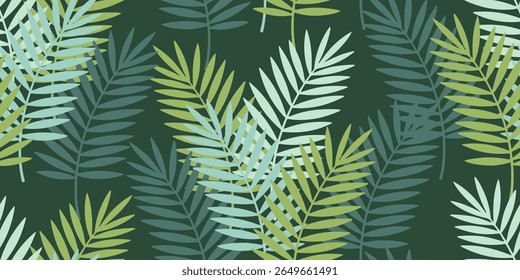 Simpleexotic plant seamless pattern on background. Tropical pattern, palm leaves seamless floral background. Vector illustration. 
