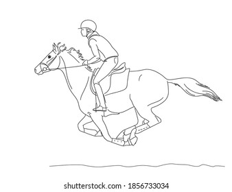 Simpler line rider and horse on a run. Sport racing.  Sporting pair running fast. Vector illustration