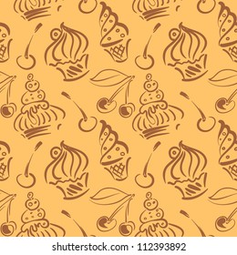 Simples pattern with cute little cakes and cherry