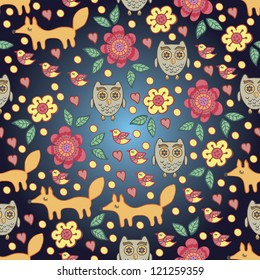 simpless with cartoon foxes, owls and birds