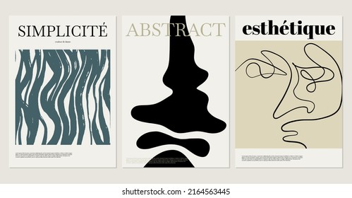 Einfachheit. ästhetisch. Vektorhandgezeichneter minimalistischer Plakat mit zeitgenössischer Illustration. Kreative abstrakte Kunstwerke einzeln . Vorlage für Karte, Plakat, Banner, Druck für T-Shirt, Pin, Badge, Pat