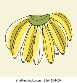 Simplicidad de la fruta bananera libre dibujo de línea continua de diseño plano.Ilustración vectorial.