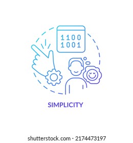 Simplicity Blue Gradient Concept Icon. Easy To Learn, Understand. Feature Of Programming Languages Abstract Idea Thin Line Illustration. Isolated Outline Drawing. Myriad Pro-Bold Font Used