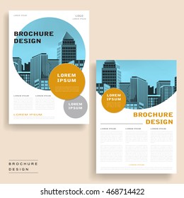 Simplicity brochure template design with city landscape and geometric elements