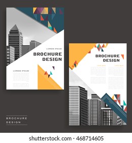 Simplicity brochure template design with city landscape and polygons