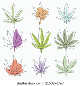 Simplicity cannabis leaf freehand continuous drawing flat design.Vector illustration.