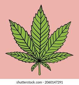 simplicity cannabis leaf freehand drawing flat design.vector illustration.