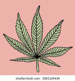 simplicidad dibujo plano de hoja de cannabis a mano alzada.ilustración vectorial.