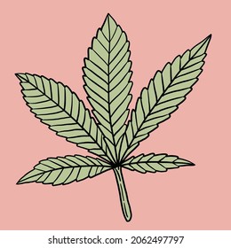 simplicidad dibujo plano de hoja de cannabis a mano alzada.ilustración vectorial.