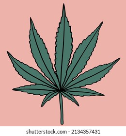 Einfachheit cannabis Blatt Freehand und Zeichnung flach design.Vektorgrafik.