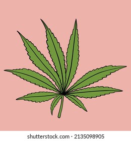 simplicidad dibujo plano de hoja de cannabis a mano alzada.ilustración vectorial.