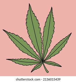 simplicidad dibujo plano de hoja de cannabis a mano alzada.ilustración vectorial.