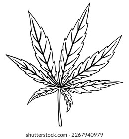 simplicidad dibujo plano de hoja de cannabis a mano alzada.ilustración vectorial.